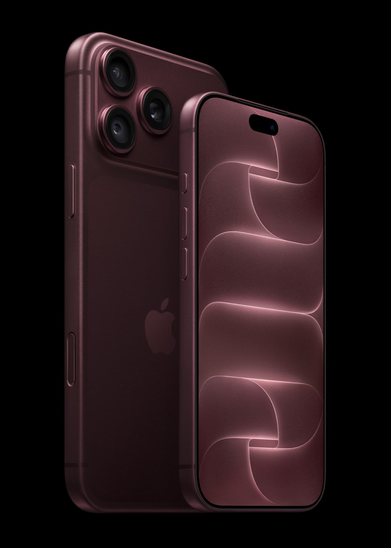 iPhone 18 Pro e iPhone 18 Pro Max em bordô, frente e verso